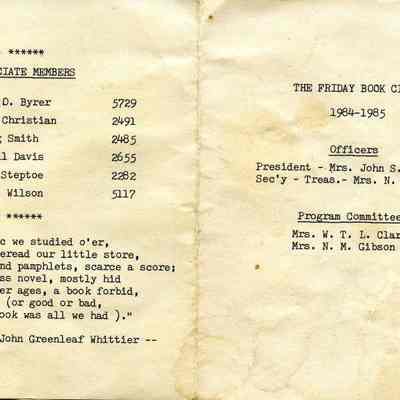 The Friday Book Club program, front & back