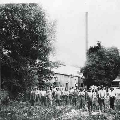 Halltown Paperboard Company workers standing outside