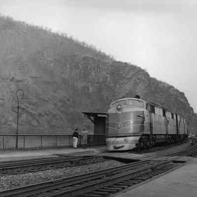 Train station at Harpers Ferry with a B&O Streamline engine