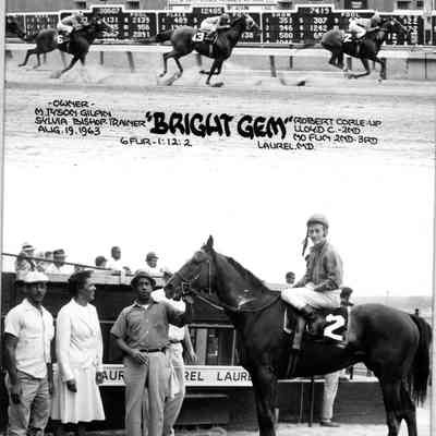 Sylvia Rideoutt Bishop and Bright Gem - Winner's Circle and photo-finish