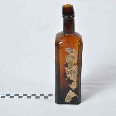 Dark brown glass pharmacy bottle