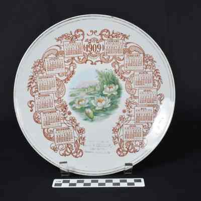 1909 calendar plate advertising L. J. Shirley store in Shenandoah Junction