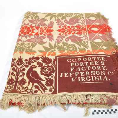 Five color jacquard woven coverlet