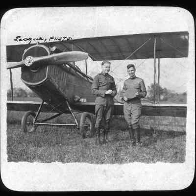Airplane and two men in uniform
