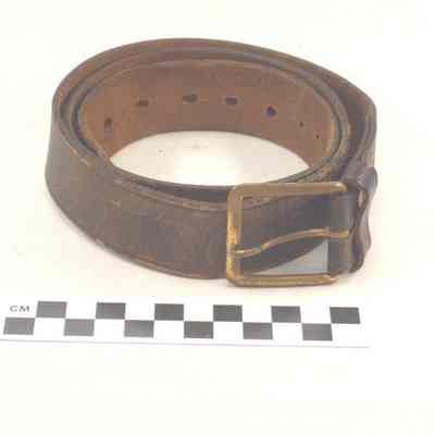 Leather belt with brass buckle