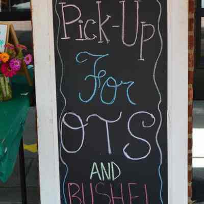 Pick-up sign for Ortega's Taco Shop and Bushel and Peck