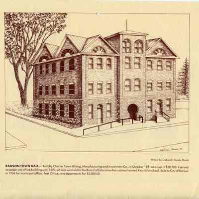Ranson Town Hall, drawn by Deborah Hardy-Shank, 1988 Kiwanis calendar