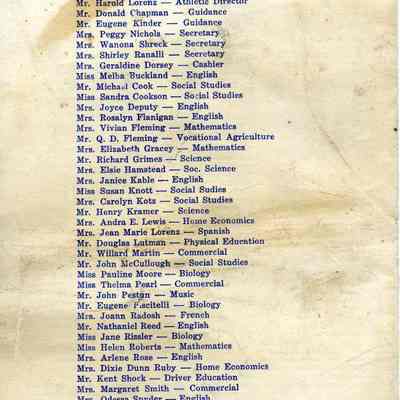 1972 commencement program, back (faculty list)