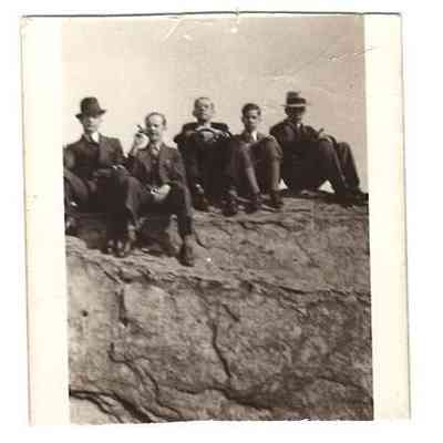 Five men posing near Jefferson Rock, Martin "Skeeter" D. Welsh, Jr. is 2nd from left. c. 1932: IMG2025.026.001 (5)