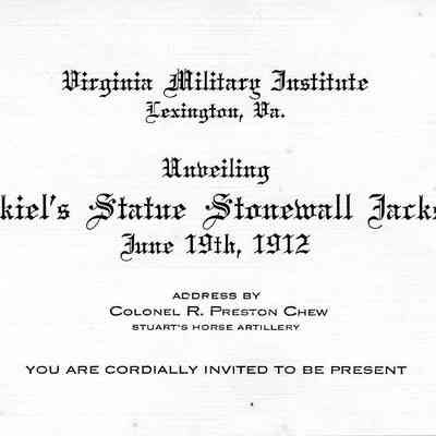 Invitation to unveiling of Stonewall Jackson statue