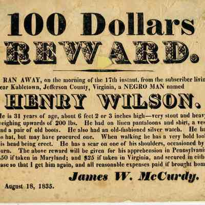 Broadside: Reward for return of Henry Wilson