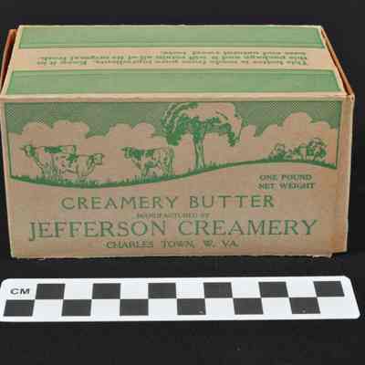 Wax coated, heavy paper box used to contain butter