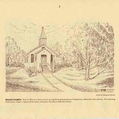Beulah Church, drawn by Margaret Skinner, 1988 Kiwanis calendar