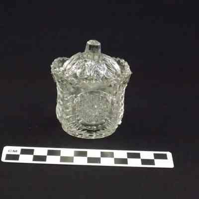 Clear glass sugar bowl with lid made for child's play