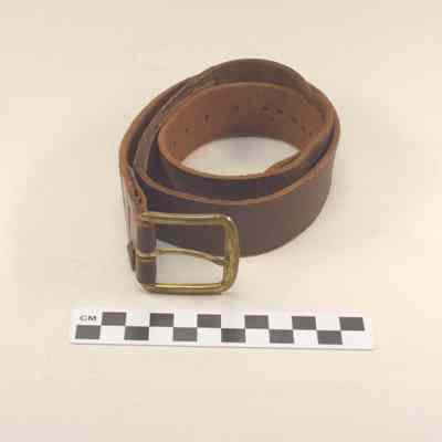 Leather belt with brass buckle