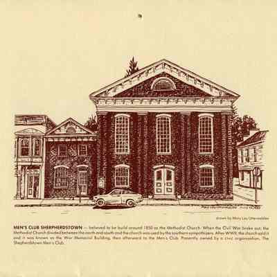 Men's Club Shepherdstown, drawn by Mary Lou Uttermohlen, 1988 Kiwanis calen