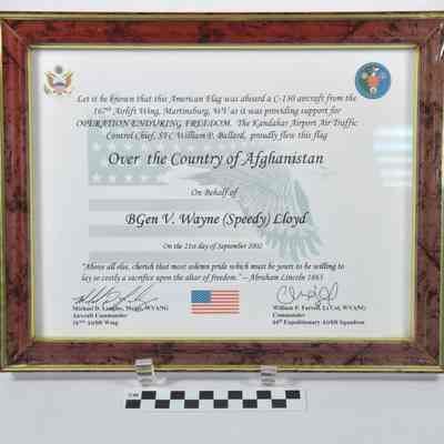 U. S. A. flag flown in Afghanistan