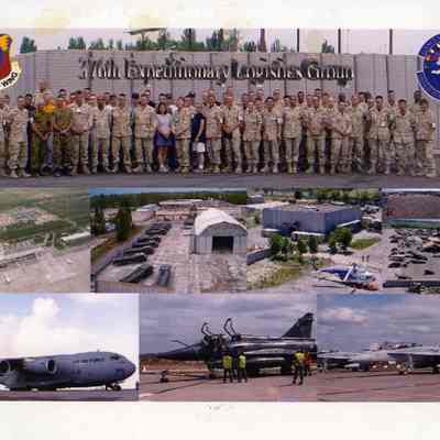 376th Expeditionary Logistics Group photo collage of troops, bases, aircraft