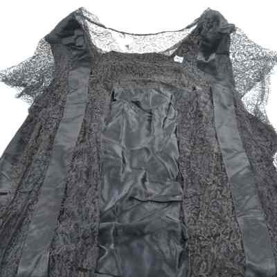 Black silk and lace calf length evening dress