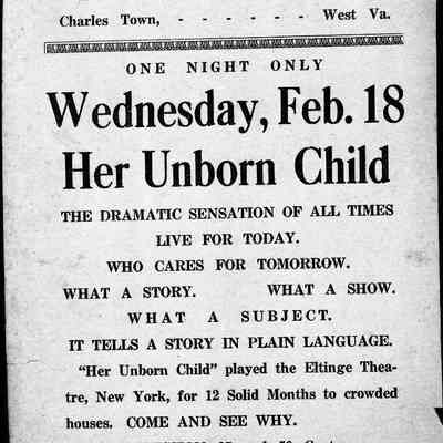 Old Opera House playbill and cast for "Her Unborn Child"