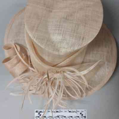 Beige sinamay church hat with flowers