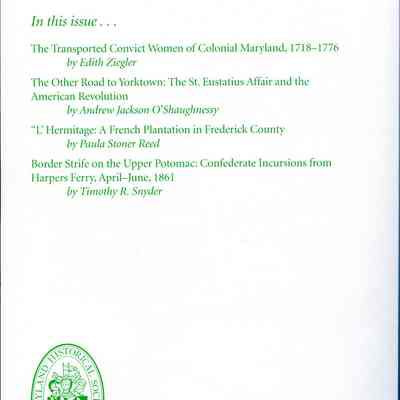 Maryland Historical Magazine Back Cover