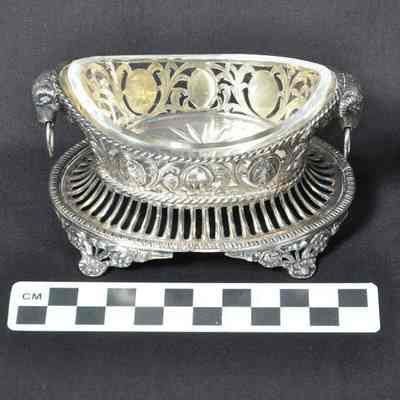 Silver salt dish with glass liner, circa 1832