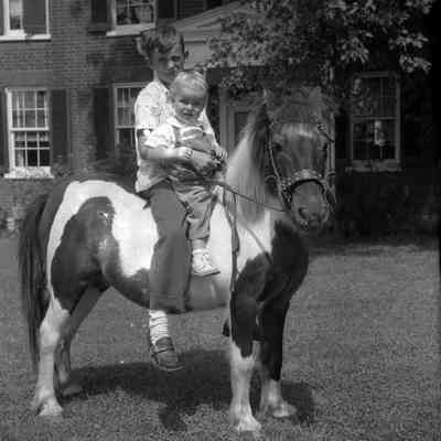 George William "Billy" Myers, III. and Jim Merchant on horse at Myers farm in Shepherdstown