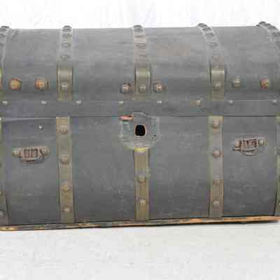Brass bound, leather covered coach trunk