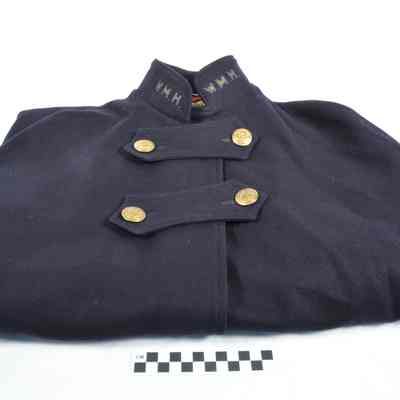Navy blue wool cape with red wool lining