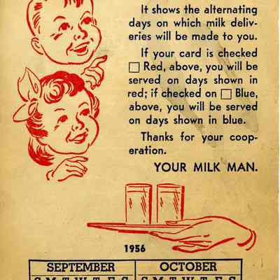Advertising and delivery calendar card for Hill Farm Dairy
