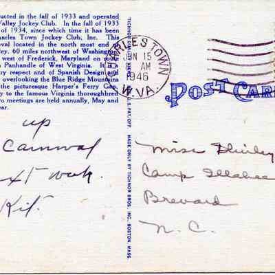 Charles Town Jockey Club Postcard