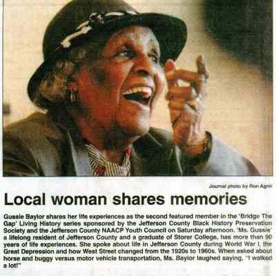 Journal article and photo about Augustava "Gussie" Baylor