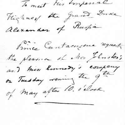Invitations and letters related to Harriet Lane Johnston