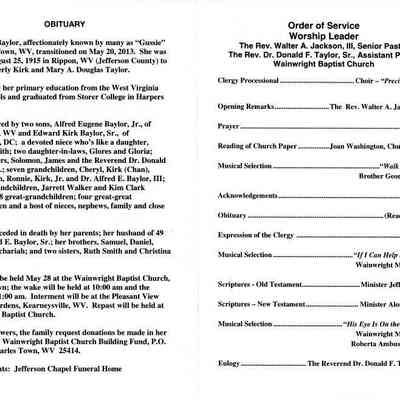 Funeral Program, Augustava E. Baylor, ARC 755-5b