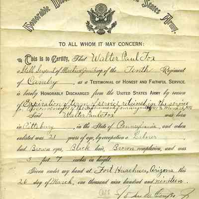 ARC687-7 Walter Fox Honorable Discharge, 1919 (front)