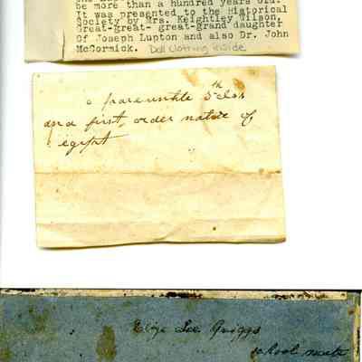 Documents accompanying "Quaker Lady" doll