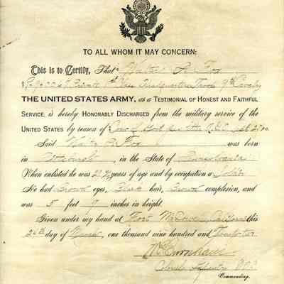 ARC687-8 Walter Fox Honorable Discharge, 1922 (front)