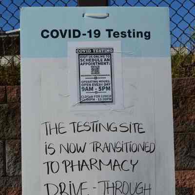 COVID-19 testing site sign at Walgreens Pharmacy