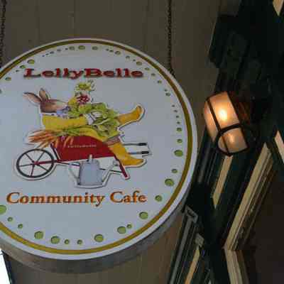 LellyBelle Community Cafe hanging sign