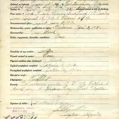 ARC687-8 Walter Fox Honorable Discharge, 1922 (back)