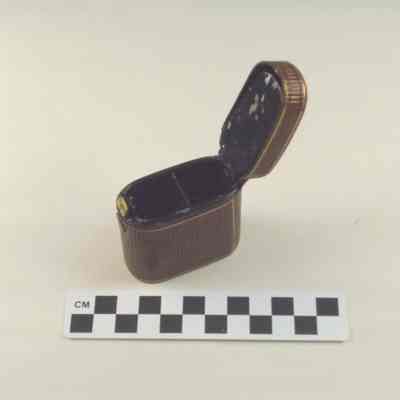 Oblong brown leather covered portable lamp