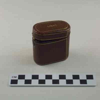 Oblong brown leather covered portable lamp