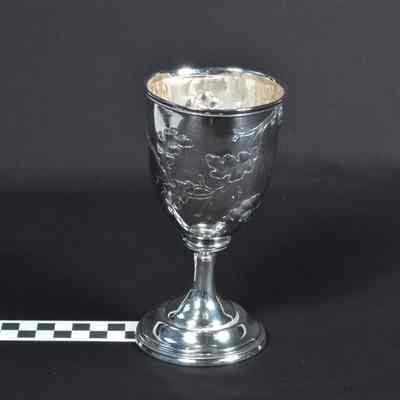 Coin silver goblet with oak leaf and acorn design