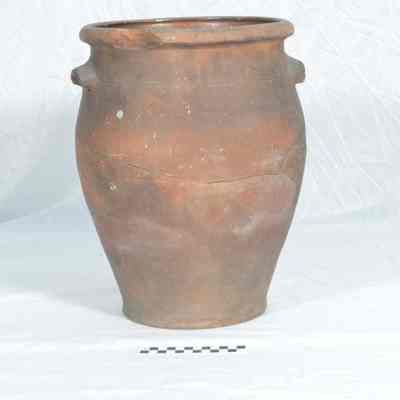 Large two-handled redware jar