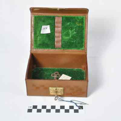 Brown leather covered rectangular box