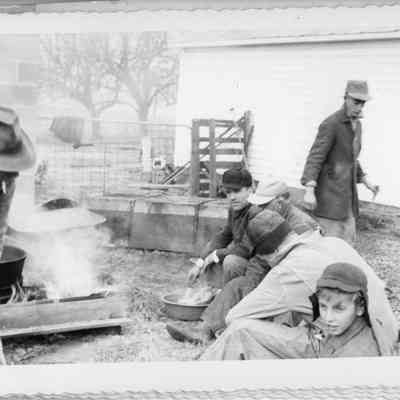 butchering day at the James Milton farm - Thanksgiving Day, 1951