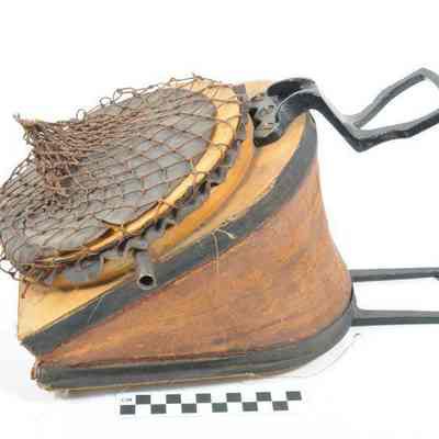 Leather, wood and iron foot bellows for use in a dental practice