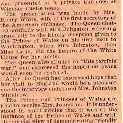 Harriet Lane Johnston - She is presented to Queen Victoria at a Private Aud