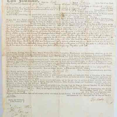 Indenture deed for the purchase of 435 acres of land on the Bullskin creek